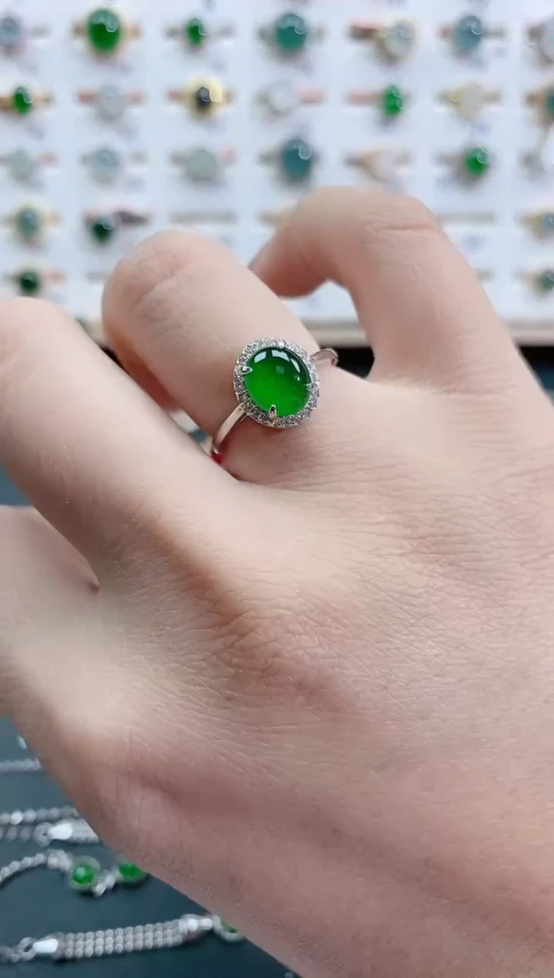 银S925镶嵌戒指翡翠天然翡翠