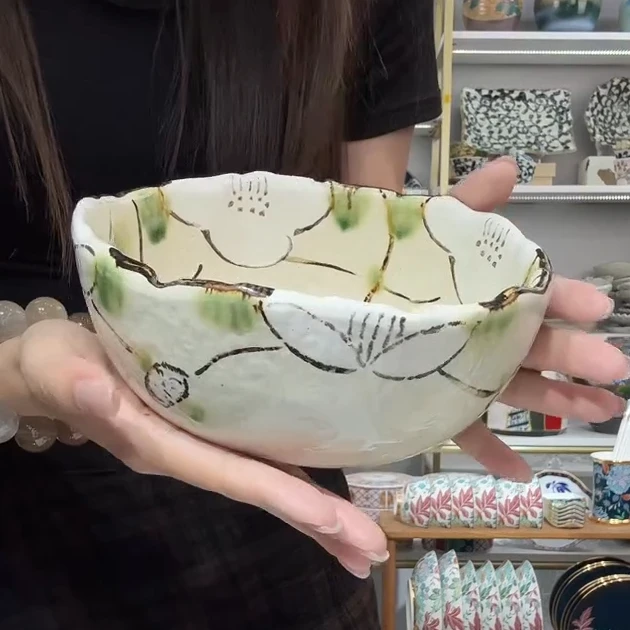 【单支】日本进口Bloom手绘白色山茶花椭圆钵17cm(大乌龟壳)