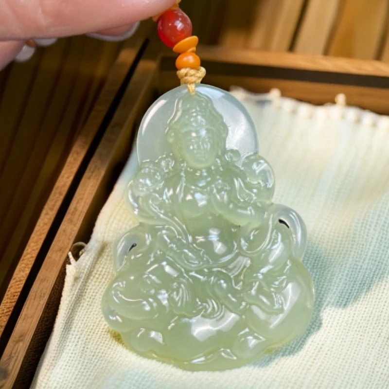 和田玉观音挂件双面立体工