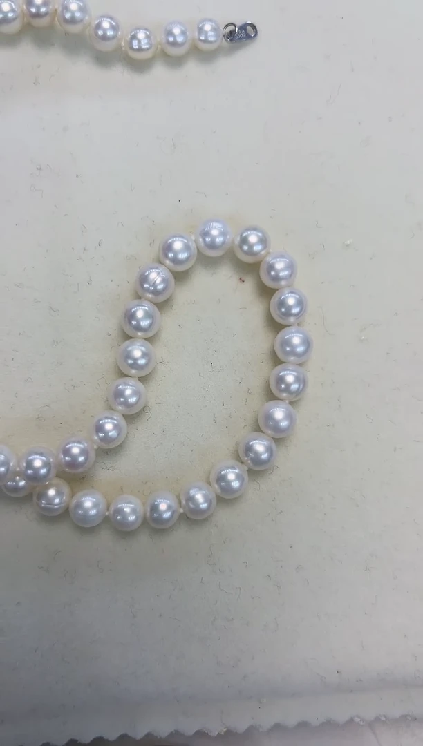 颈饰银S925镶嵌淡水珍珠6.5-7.5mm无核珍珠项链