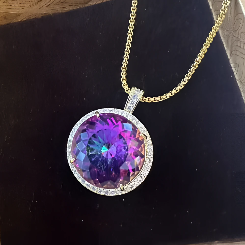 高定—馆藏 紫彩色大圆形 华丽吊坠（D054)