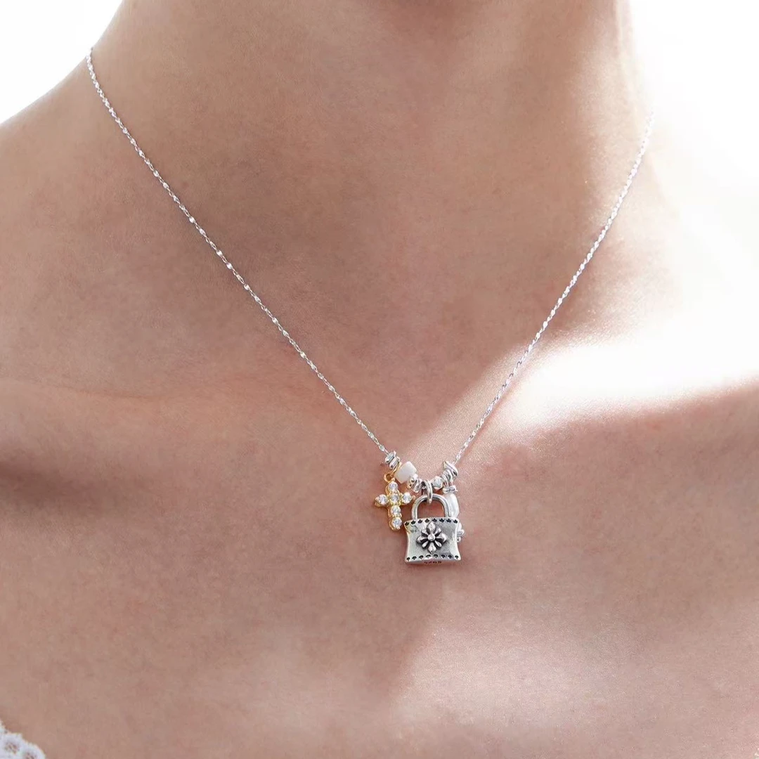 合金项链 浮U生物 破碎都市做旧小锁十字架项链