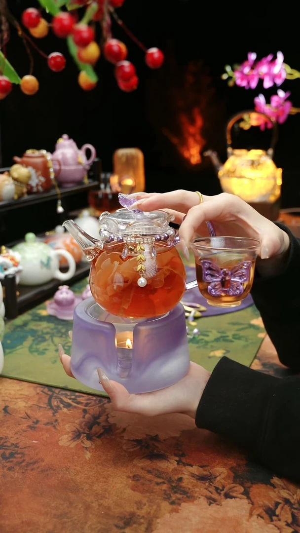 【闪购商品】紫色温茶台+茶壶+链子+杯子
