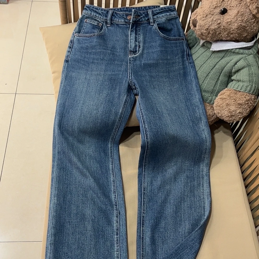 [牛仔裤]雅高小众女装牛仔百搭显瘦直筒裤牛仔裤蓝色时尚高腰