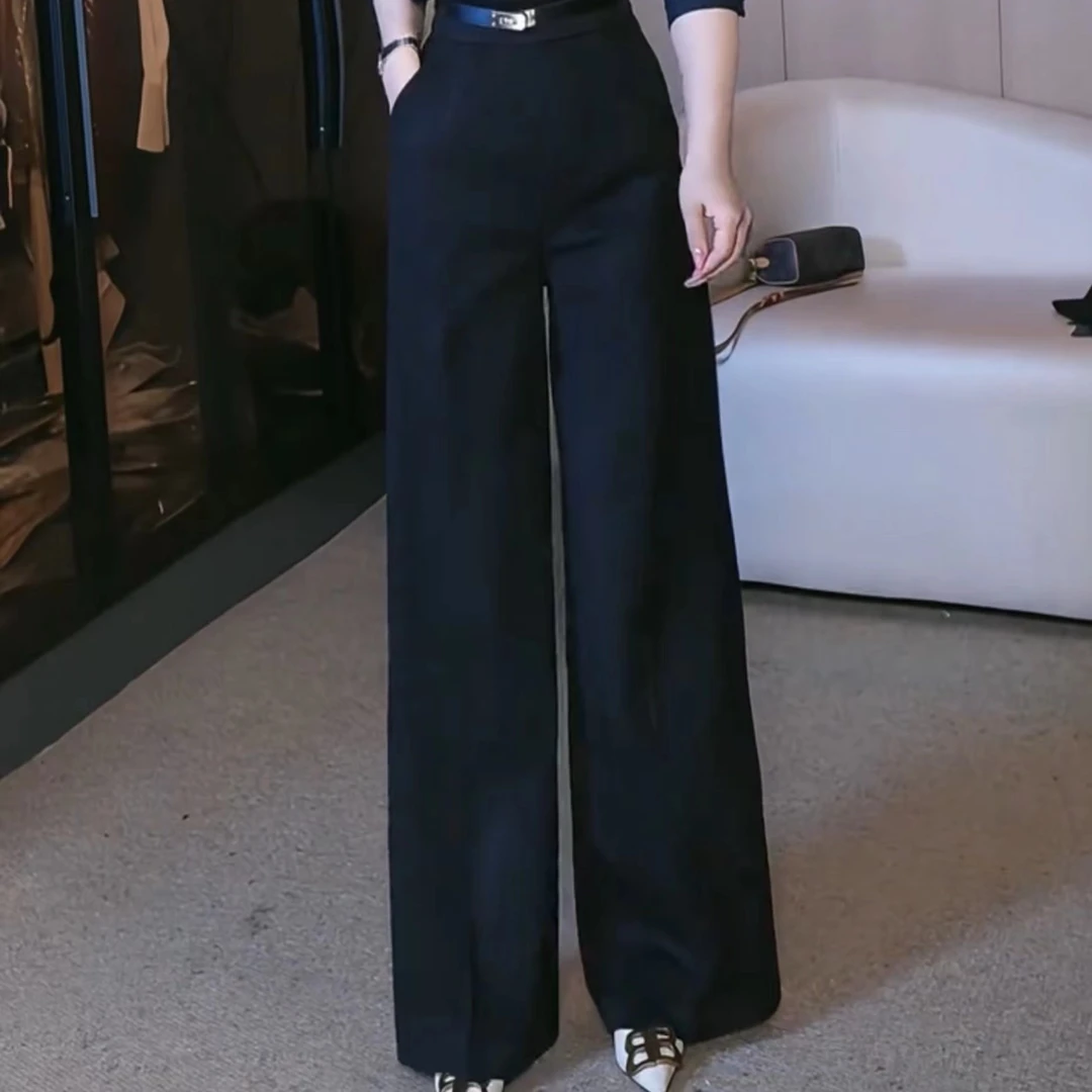 刘欣服饰双面毛呢厚款秋冬新款磨毛阔腿裤休闲裤子1678送腰带备用