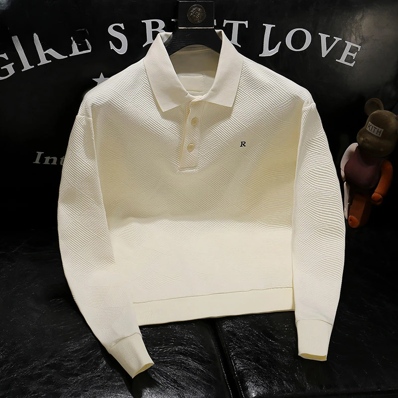 吉伦略索轻奢春秋季休闲男士长袖Polo衫翻领肌理刺绣卫衣外套潮