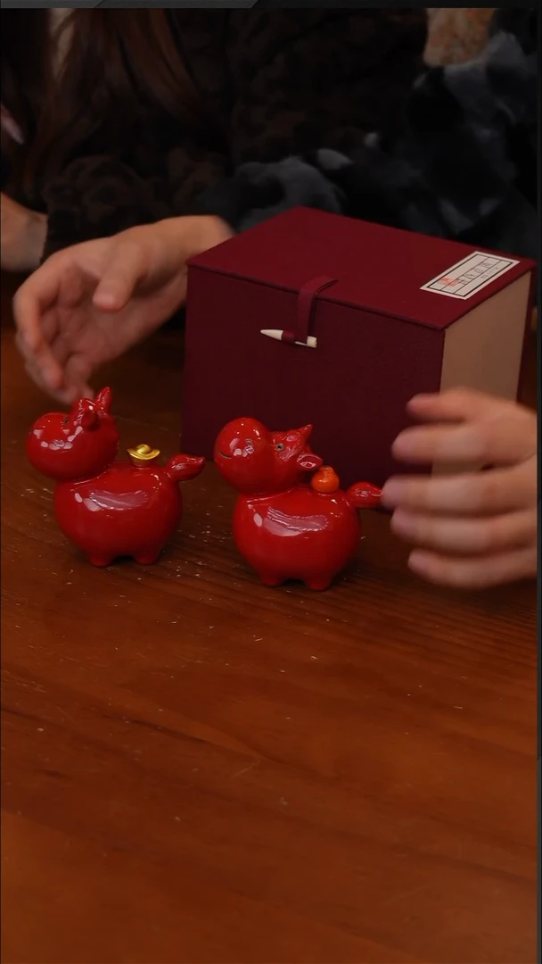 陶48-陶瓷马摆件一对+礼盒【CF6388】