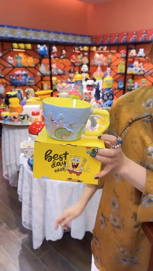 瓷片@@派大星带勺子陶瓷水杯