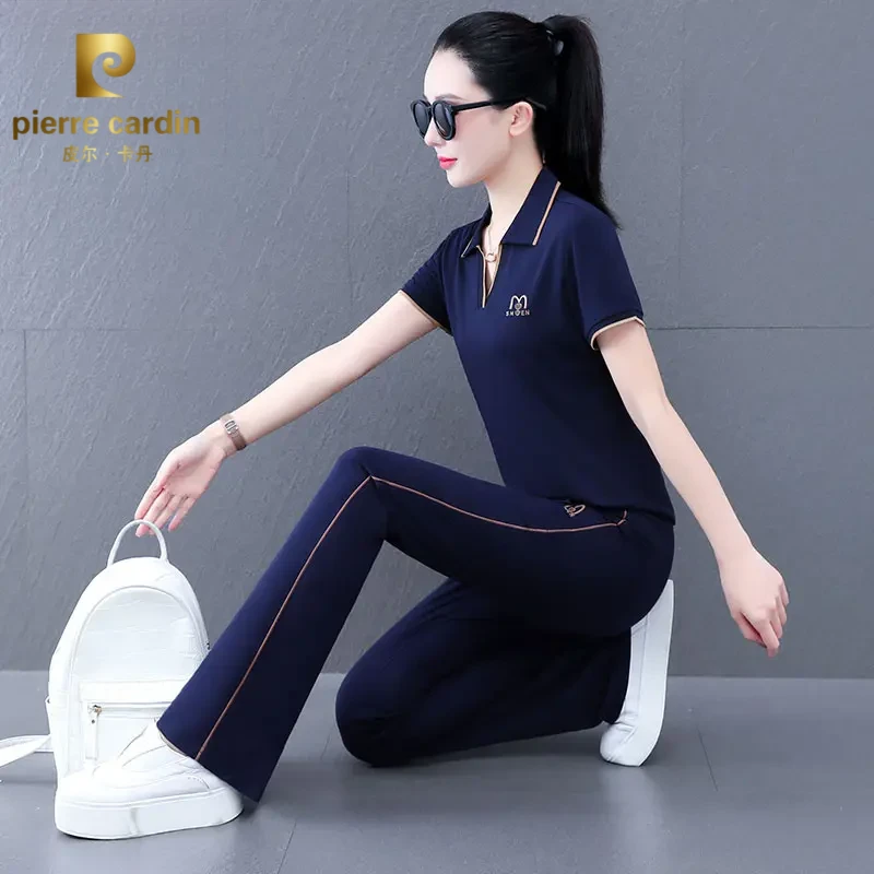 皮尔卡丹冰丝运动套装女2025夏季新款减龄洋气时尚短袖长裤两件套