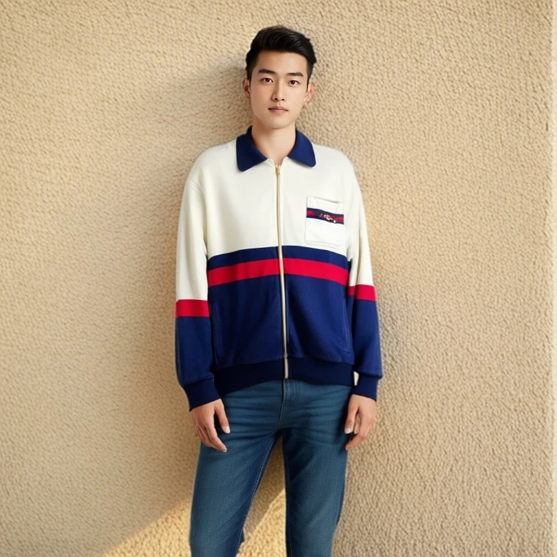 95新 GUCCI/古驰 /外套/红蓝拼色做旧衔扣拉链/时尚/M码/0001167