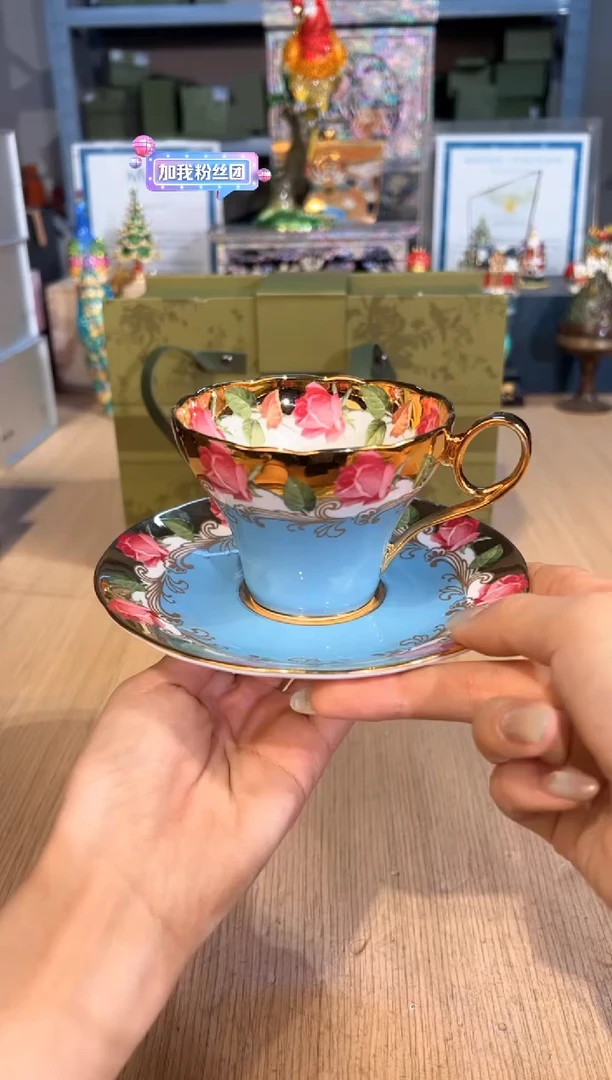 【闪购商品】杯220蓝釉19朵玫瑰杯碟