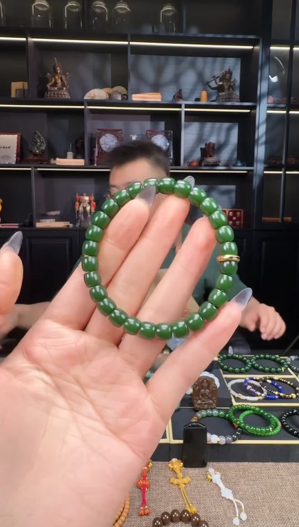 和田玉未镶嵌颈饰8mm碧玉极致手串