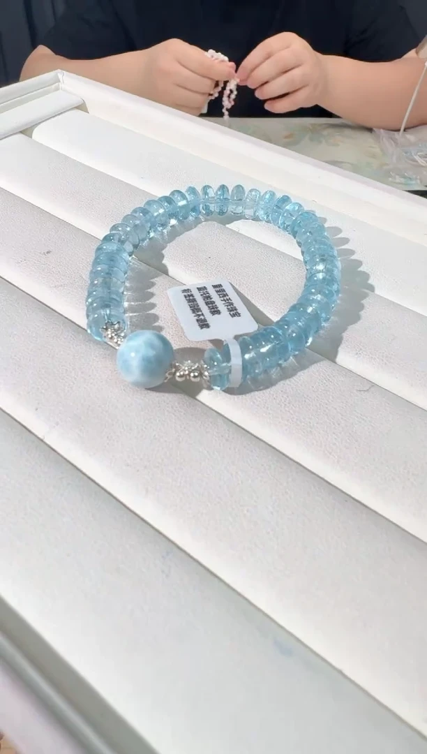 银S925镶嵌手链托帕石彩托帕海纹顶珠款