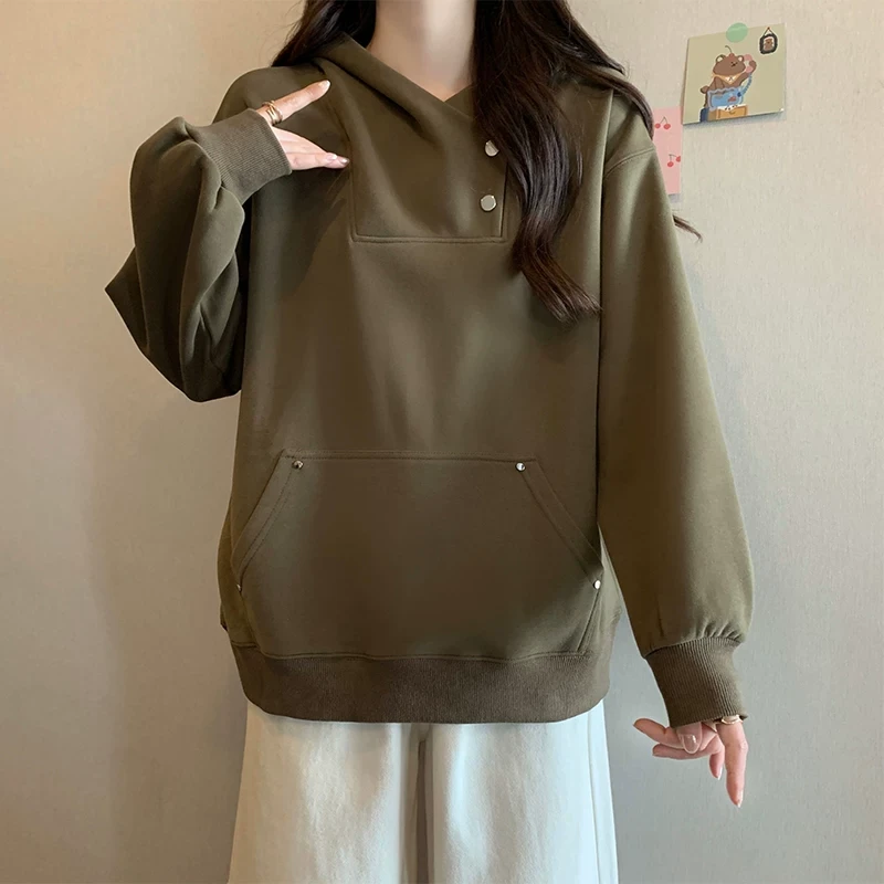 19202大码女装新款宽松连帽卫衣春秋胖mm显瘦百搭遮肚子长袖上衣