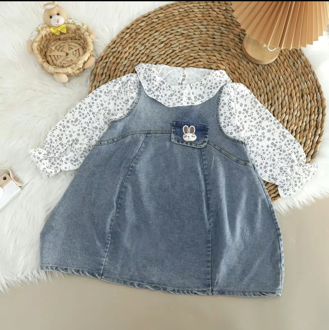 女童洋气韩版2025碎花牛仔两件套甜美女童公主风春秋套装