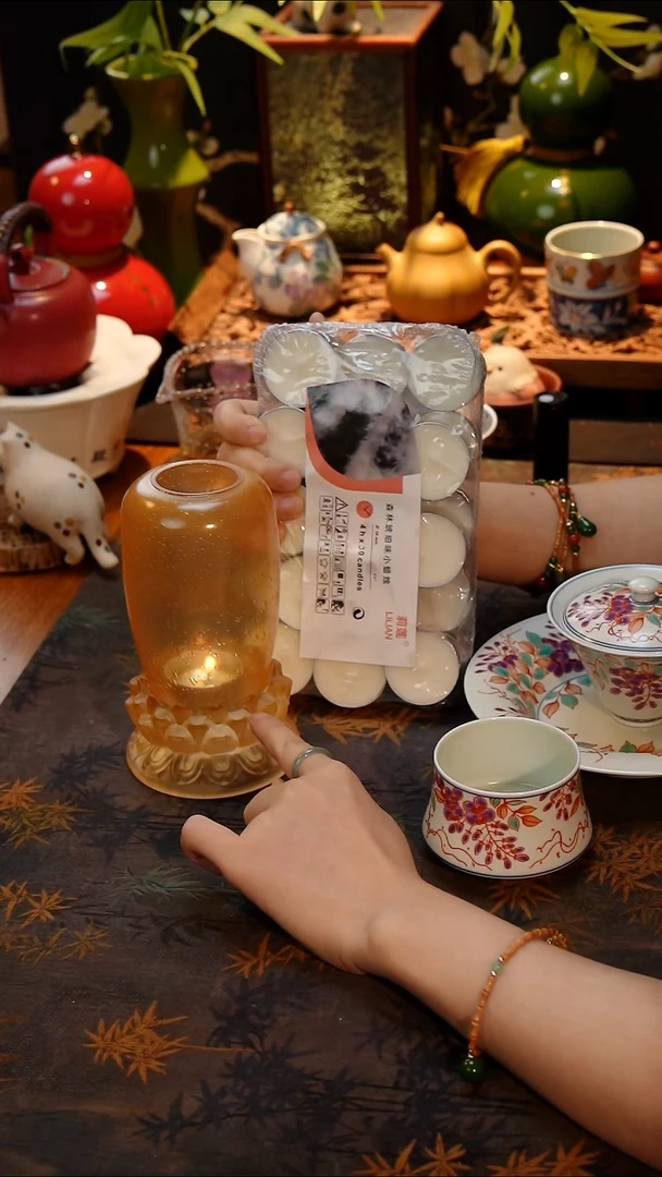 烛台琉璃2烛台+灯罩+蜡烛两件套