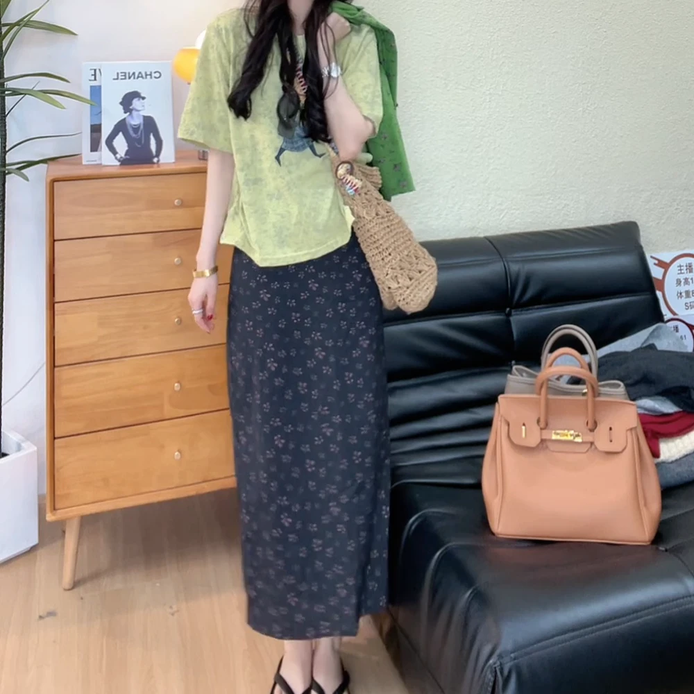 “雪糕女孩”设计感扎染炒色设计款短袖T恤女2025早春宽松上衣夏