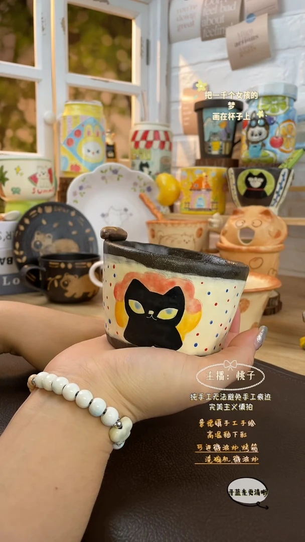摆件景德镇创意手绘可爱设计师款文创黑猫紫砂