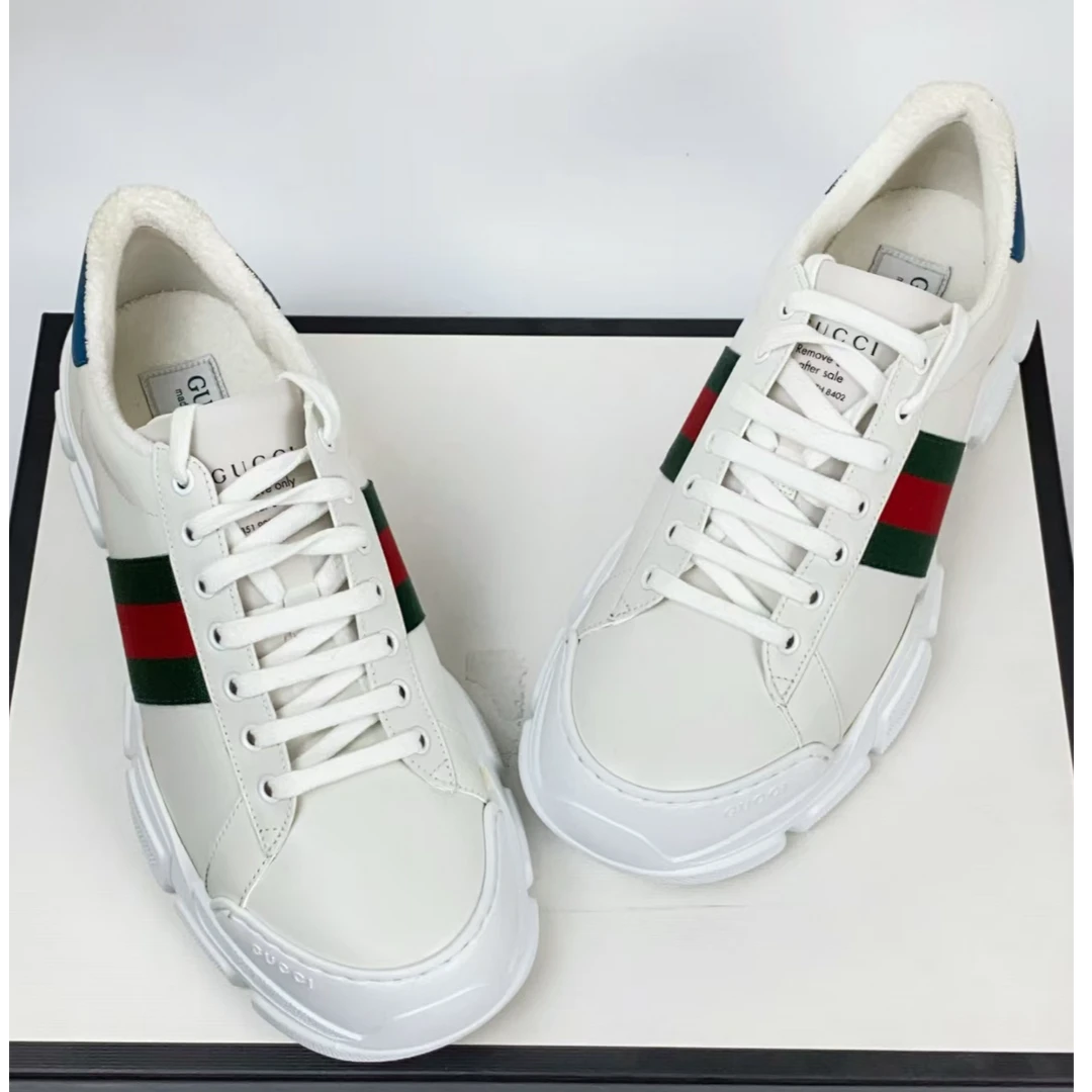 未使用 GUCCI/古驰  绿红绿编织小白鞋全新正品未使用