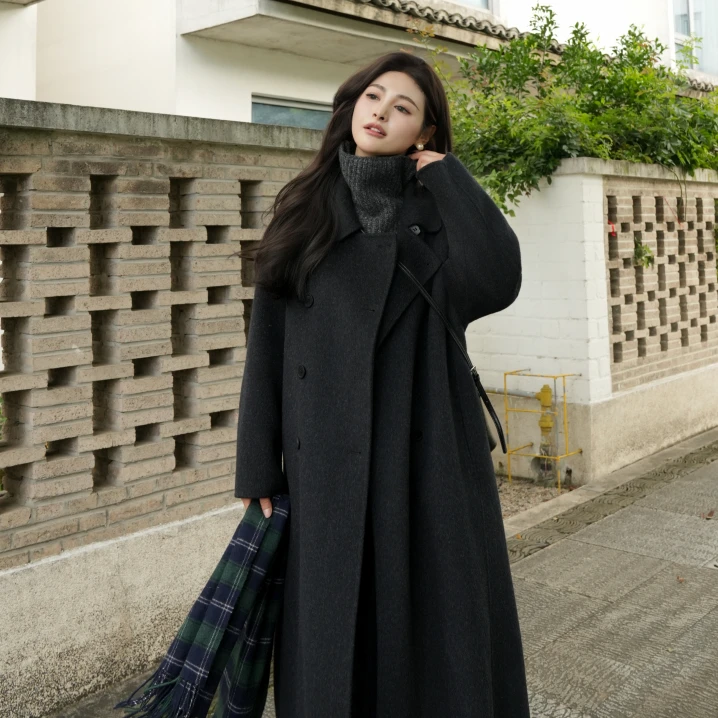 伊迪卡双面羊毛大衣韩系毛呢外套女小个子秋冬百搭休闲中长款 1