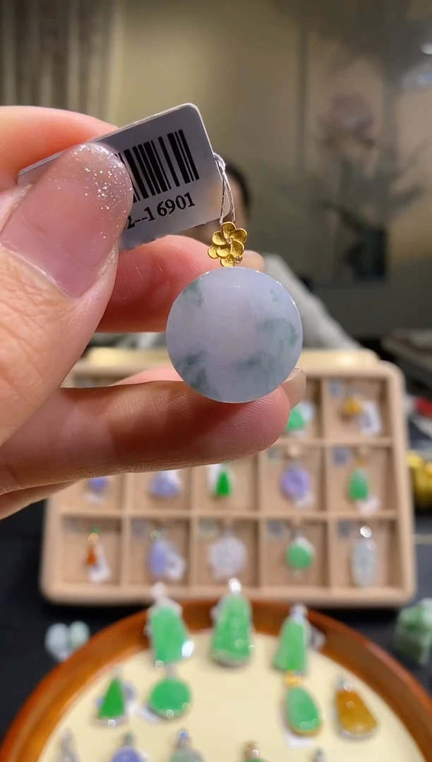 翡翠18K金镶嵌吊坠(不含链)无事牌