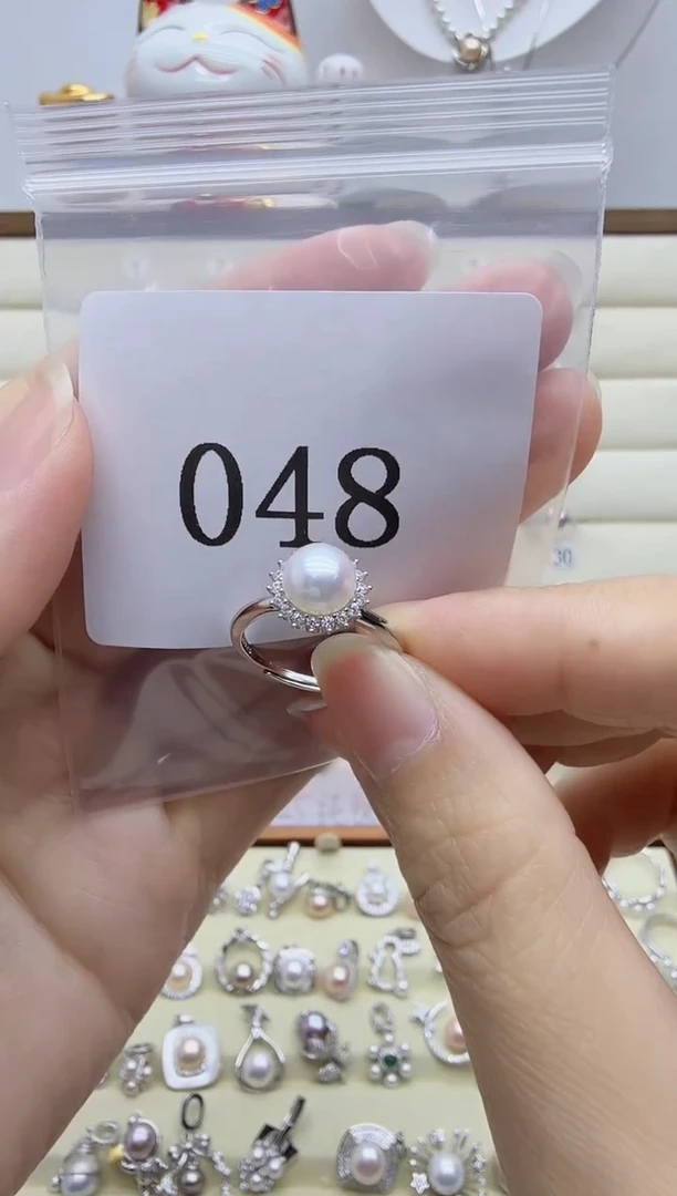 银S925镶嵌戒指淡水珍珠柏****?048