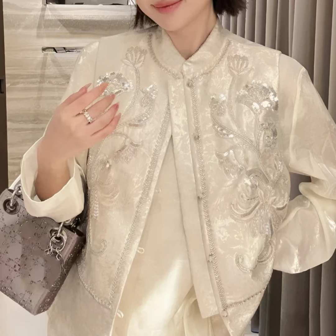 【立领】新中式国风串珠刺绣马夹女2025年早春新款马甲258016