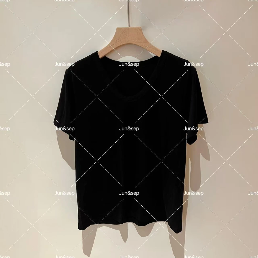 WMeng 鹅蛋领*极简显瘦精棉莱赛尔纯色正肩tJS-T-25041937