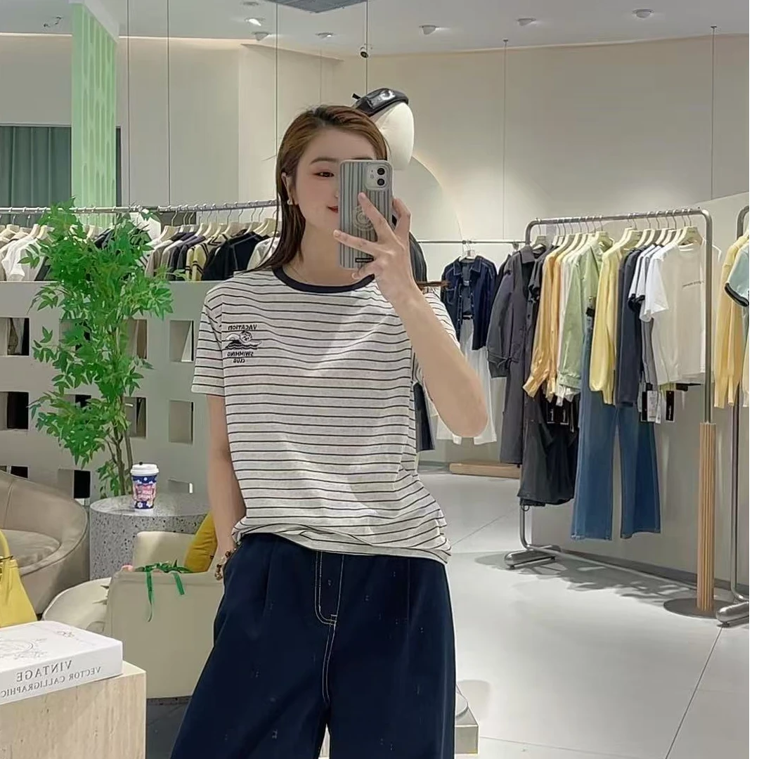 艾然春季上新洋气短袖条纹T恤韩系百搭46X8