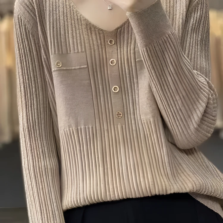 236 v领竖条纹显瘦毛衫（实体撤柜）