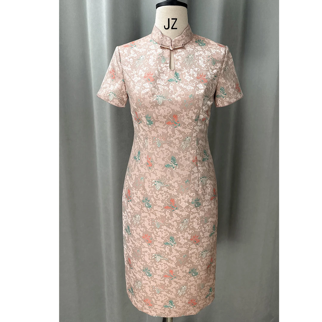 碎花短袖夏季花色修身短裙妈妈装礼服优雅连衣裙中国风喜婆婆