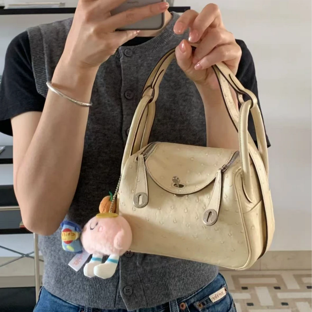 99新 Hermes/爱马仕 【小池专属】MINIlindy羊毛白鸵鸟皮Z刻