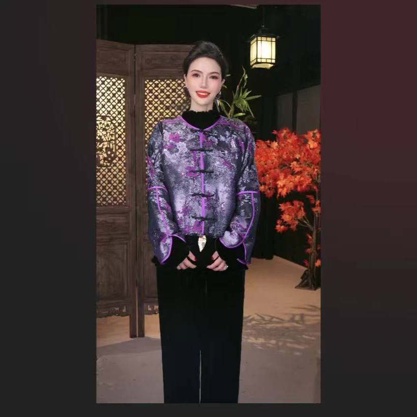 【紫梅】新款新中式中国风时尚高级宽松气质百搭上衣外套
