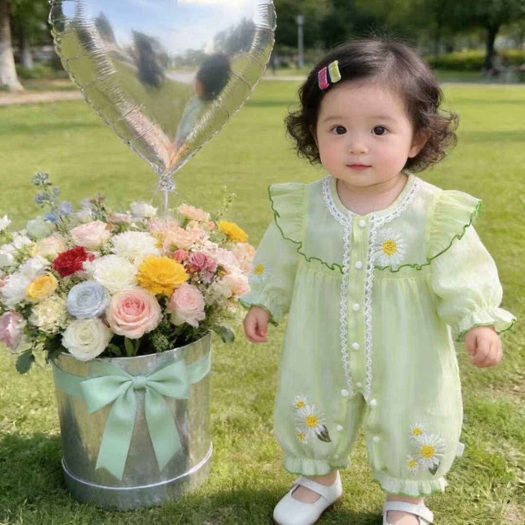 【绿野仙踪】0-2岁夏季婴儿女童绣花韩版娃娃领连体衣白天周岁礼服