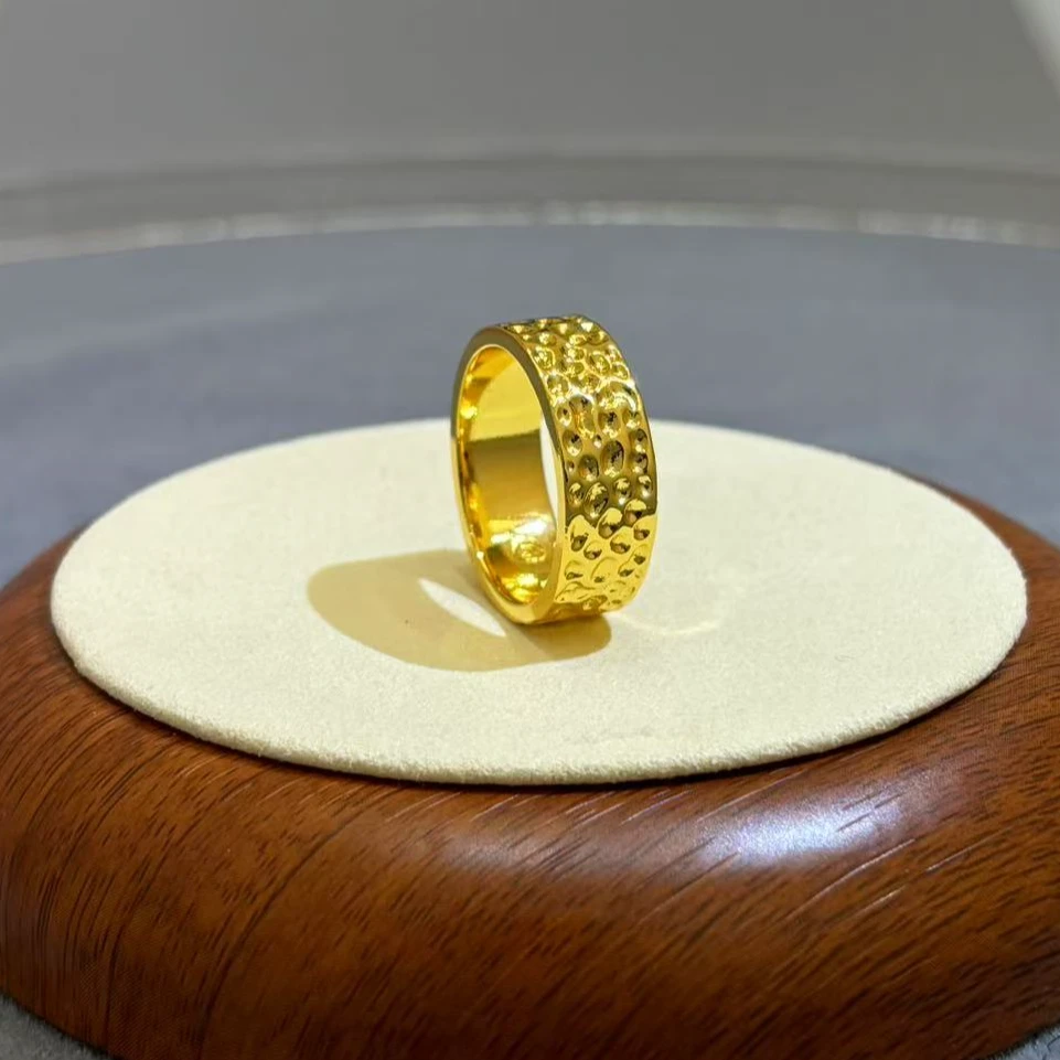 合金戒指 【锤纹戒指】手工气质时尚百搭古法经典黄色指环