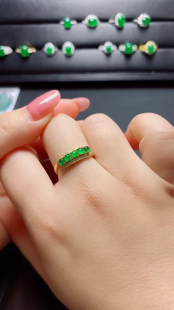 银S925镶嵌戒指翡翠 天然翡翠A货s925银镶