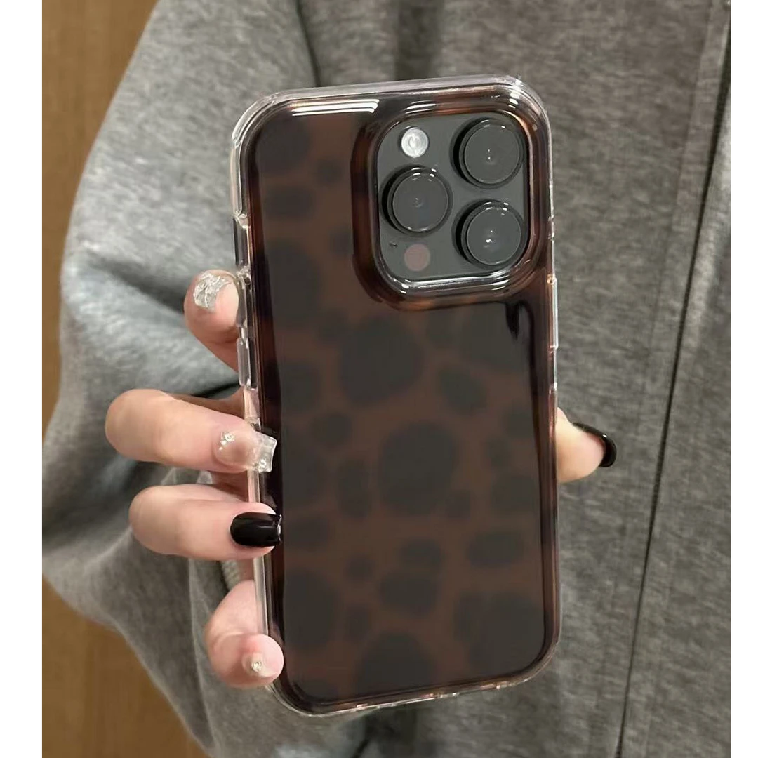 棕底晕染豹纹适用苹果16promax手机壳华为vivo小米荣耀oppo一加软