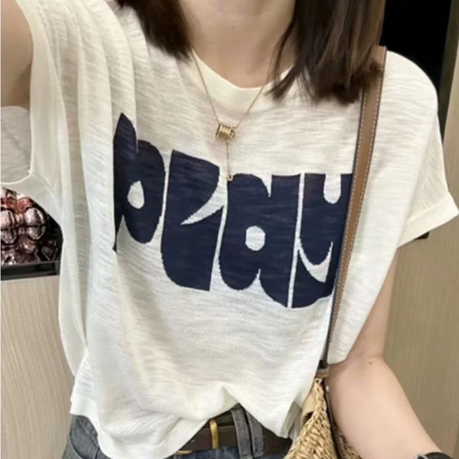 【字母印花短袖】巨舒服~休闲百搭字母印花针织短袖T恤女