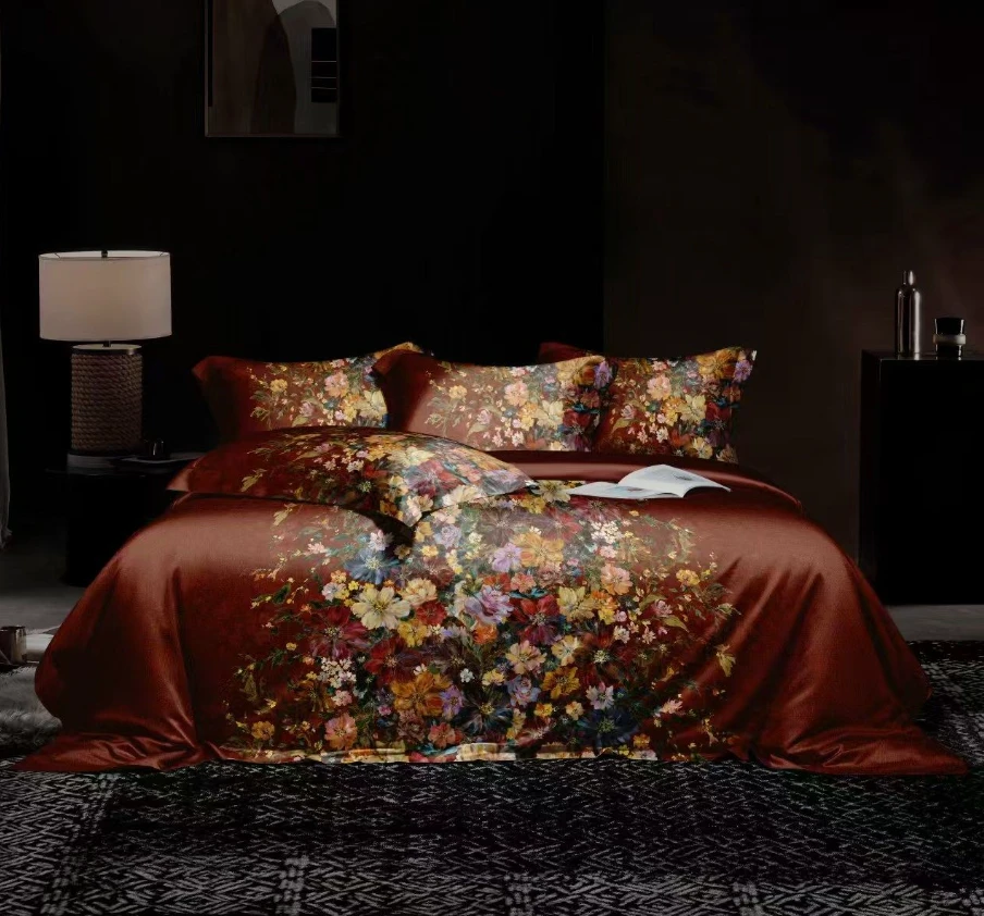 老宋精选-新品全棉四季款【君雅临风-红】数码印花工艺 四件套-1782