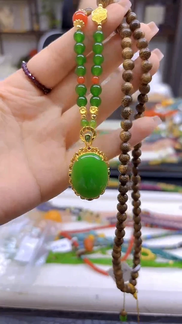 和田玉（碧玉）未镶嵌毛衣链DIY款M768