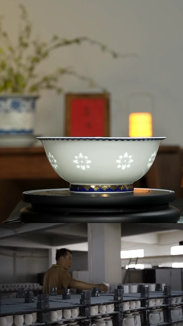 玉柏玲珑华夏之光面碗