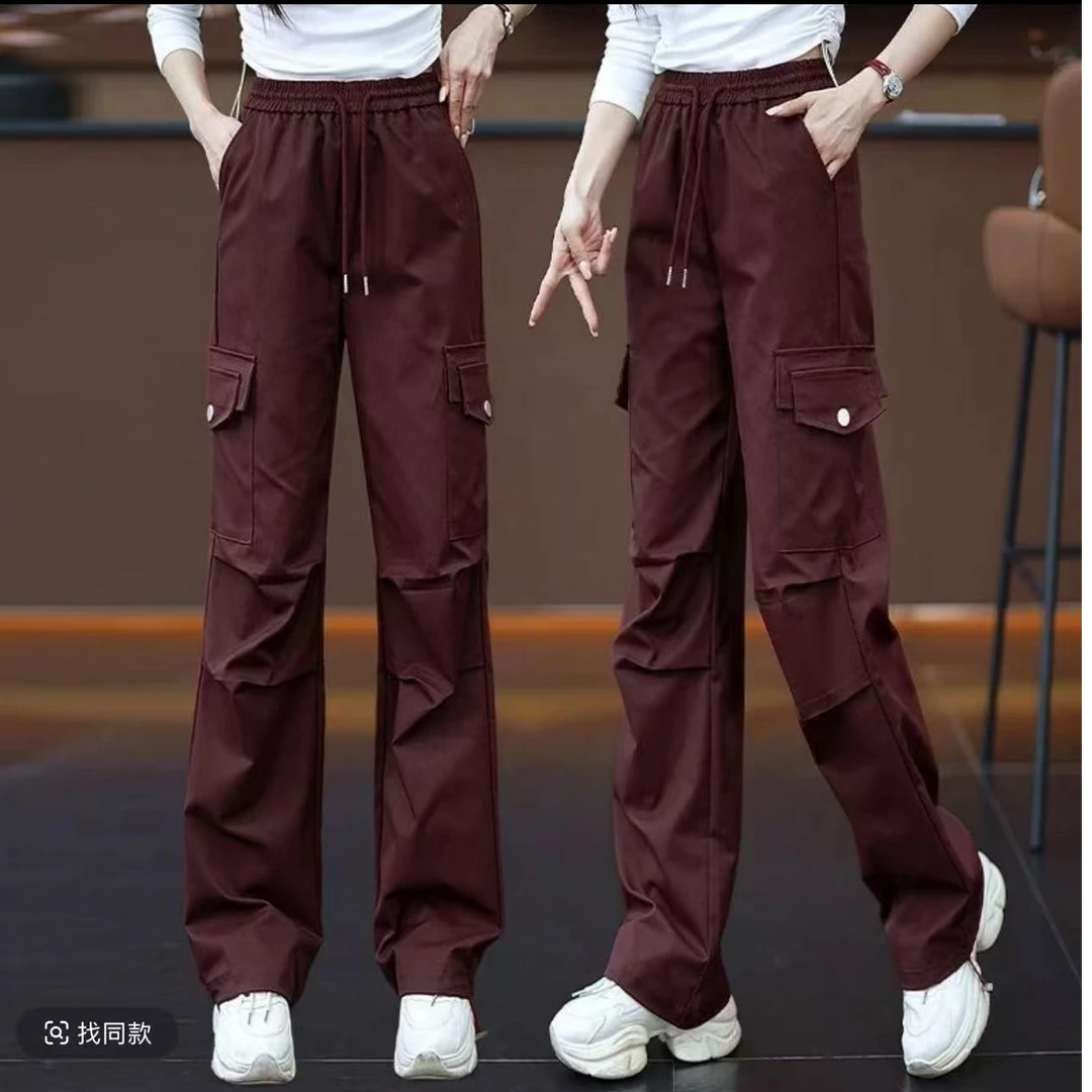 8171#【裤长98】早秋新款宽松显瘦直筒裤高腰阔腿裤工装裤