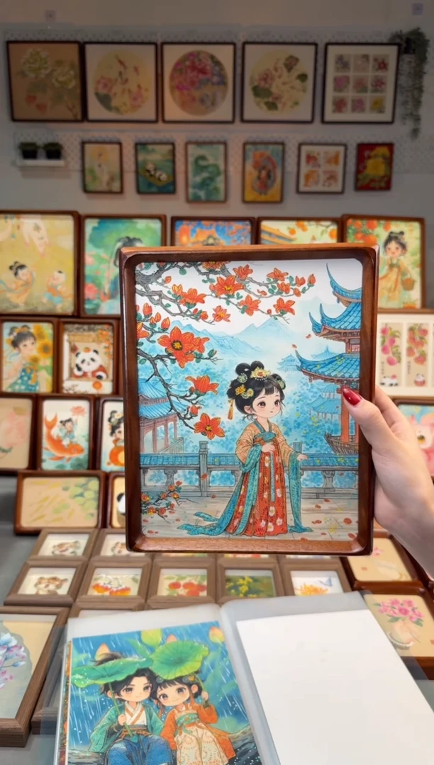 国画游园女孩 手绘国画10