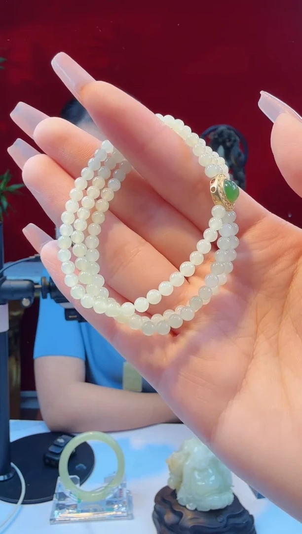 未镶嵌手串和田玉闪购 新疆和田玉三圈手串4mm