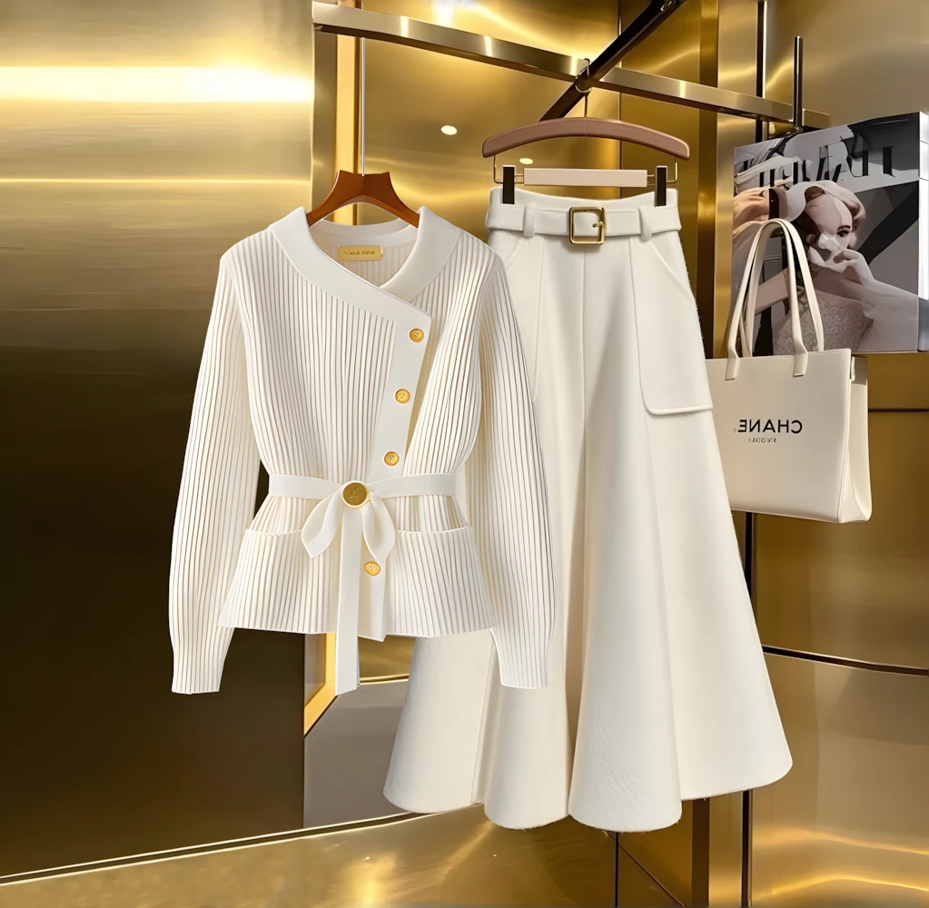 今年流行欧若风独特女装显瘦针织衫遮肉时尚百搭半身裙洋气套装女