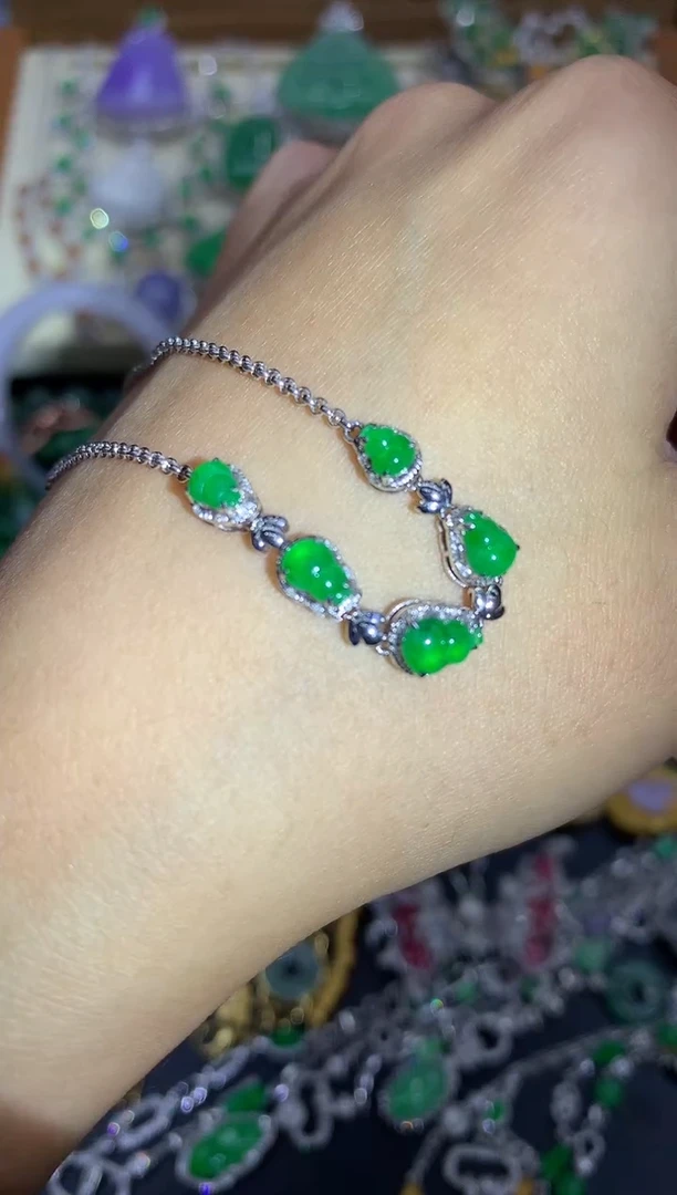 18K金镶嵌手链翡翠438-中国好珍宝