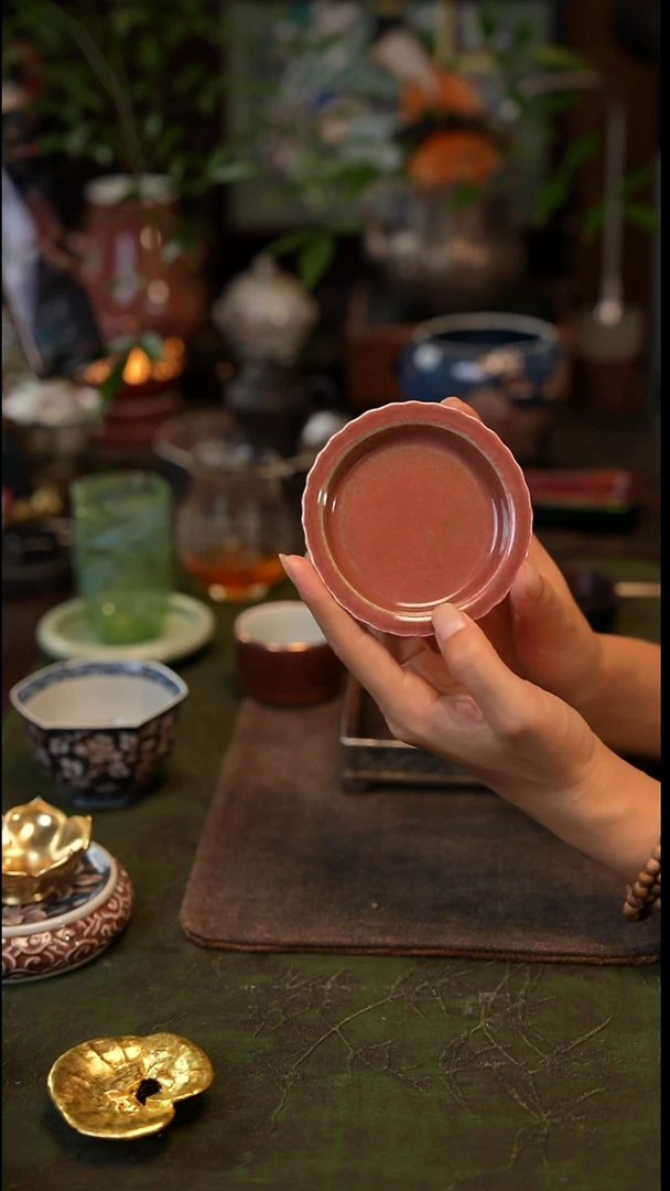 豇豆红杯托 景德镇陶瓷福利款