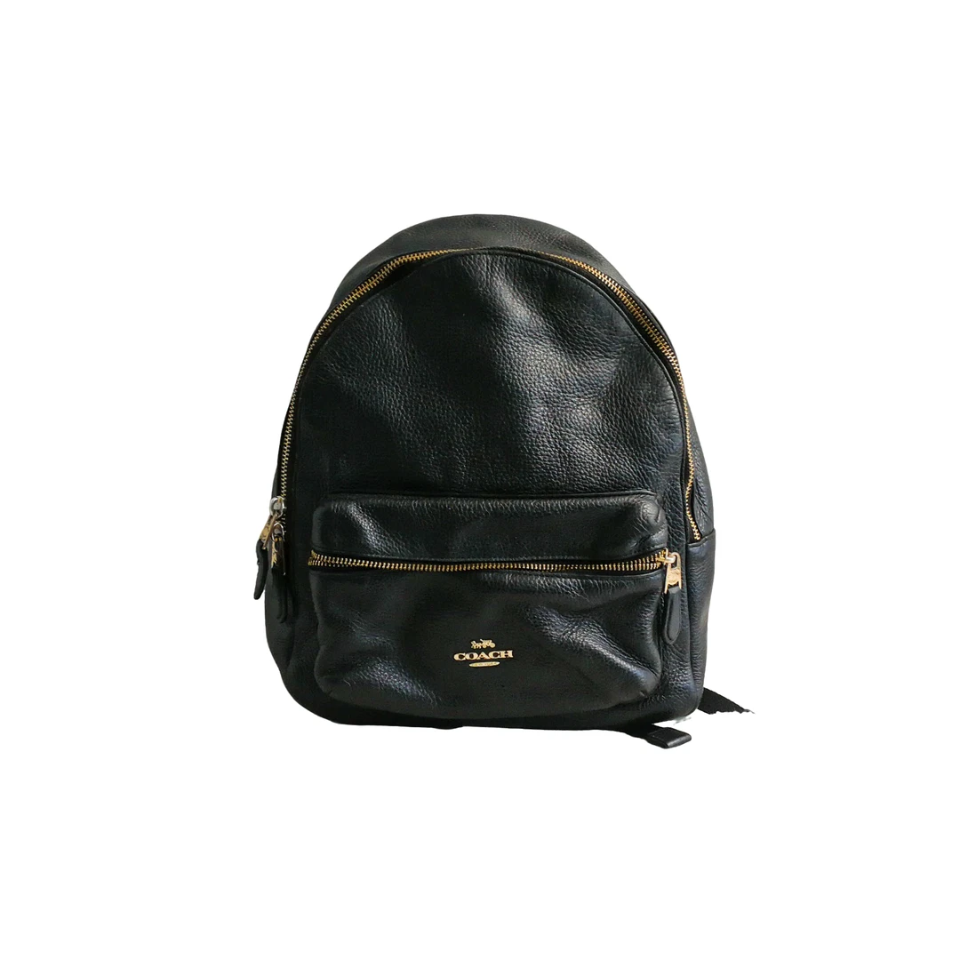 95新 COACH/蔻驰 coach 黑色皮质双肩包  a033046