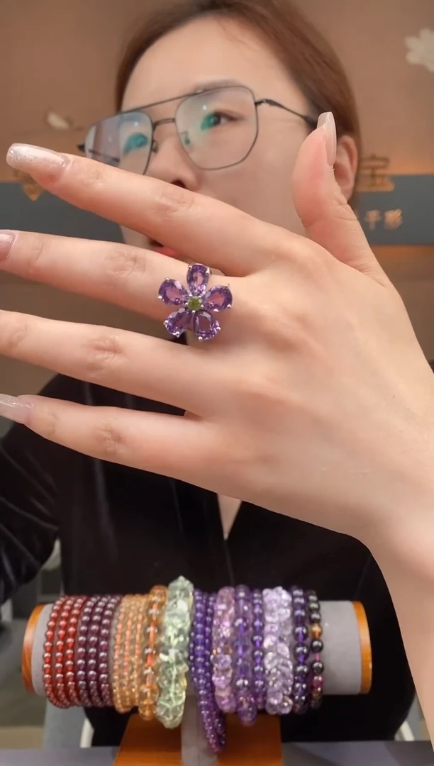 【闪购商品】紫晶戒指银S925镶嵌紫晶戒指