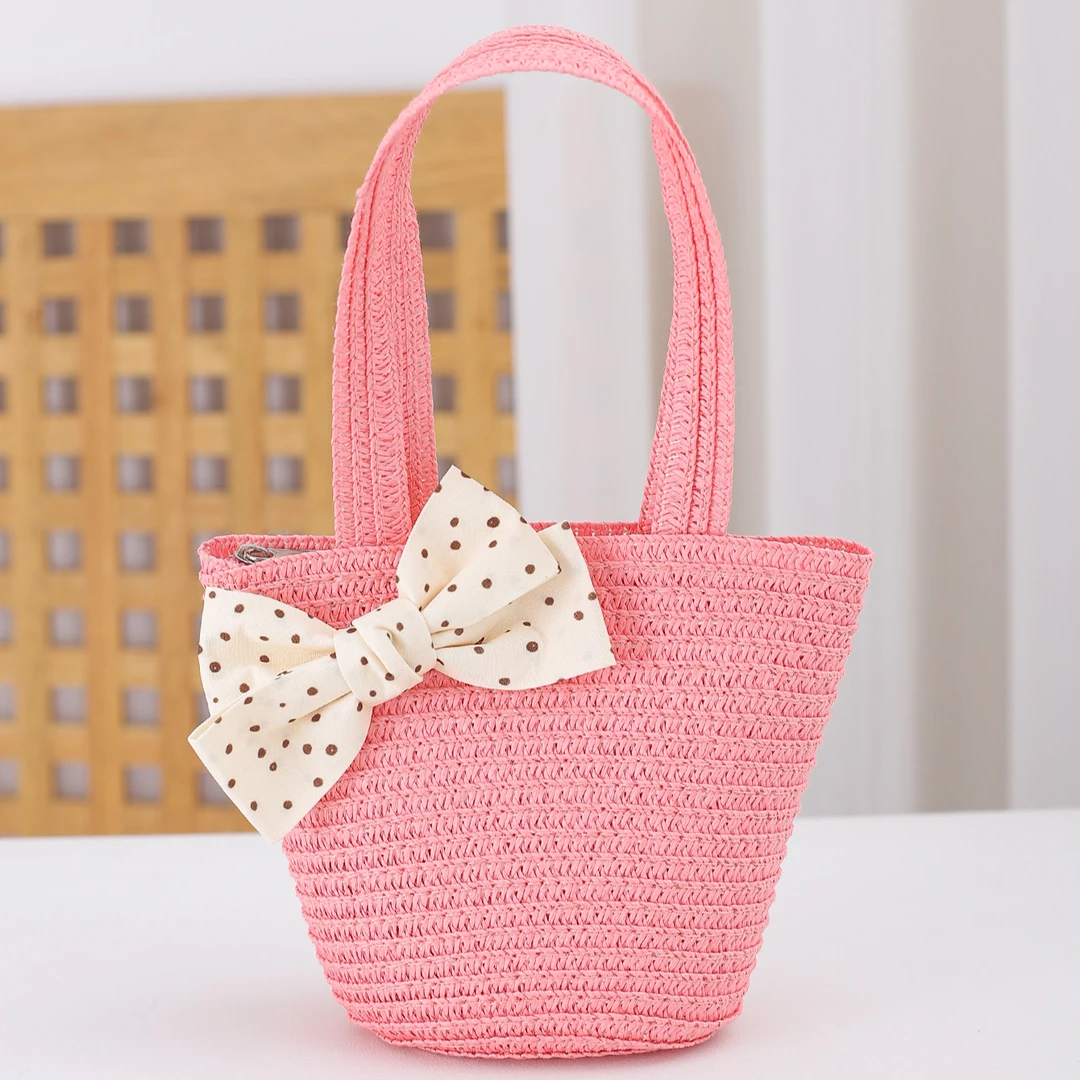 儿童手工草编手提包包女孩夏季蝴蝶结公主手挎零钱包包海边旅游包